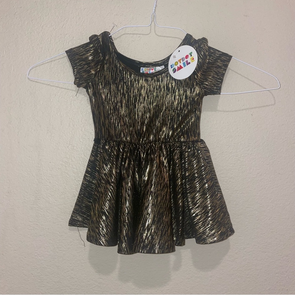 Dot Dot Smile Christmas Holiday Dress Fancy Collection Black Gold Sparkle 6-12m